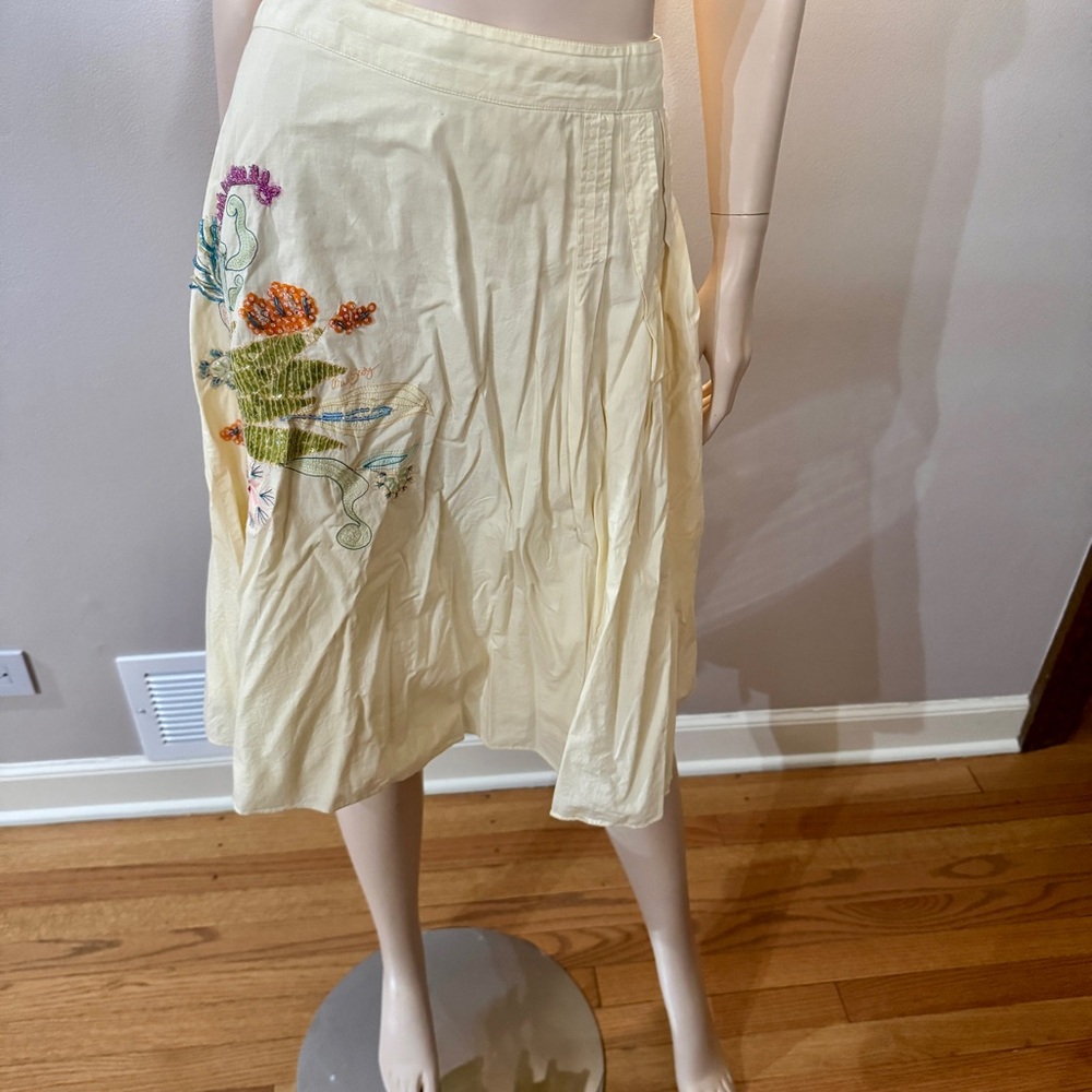 Miss Sixty Y2K Butter Yellow Cotton Pleated Skirt with Floral Embellishments